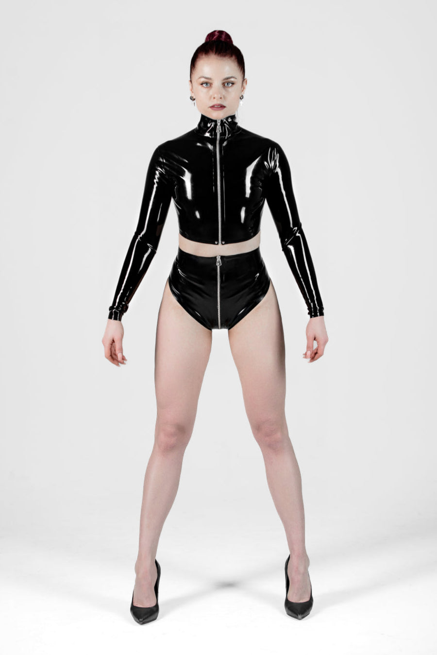 Latex Top and High-Waist Panties set. Black