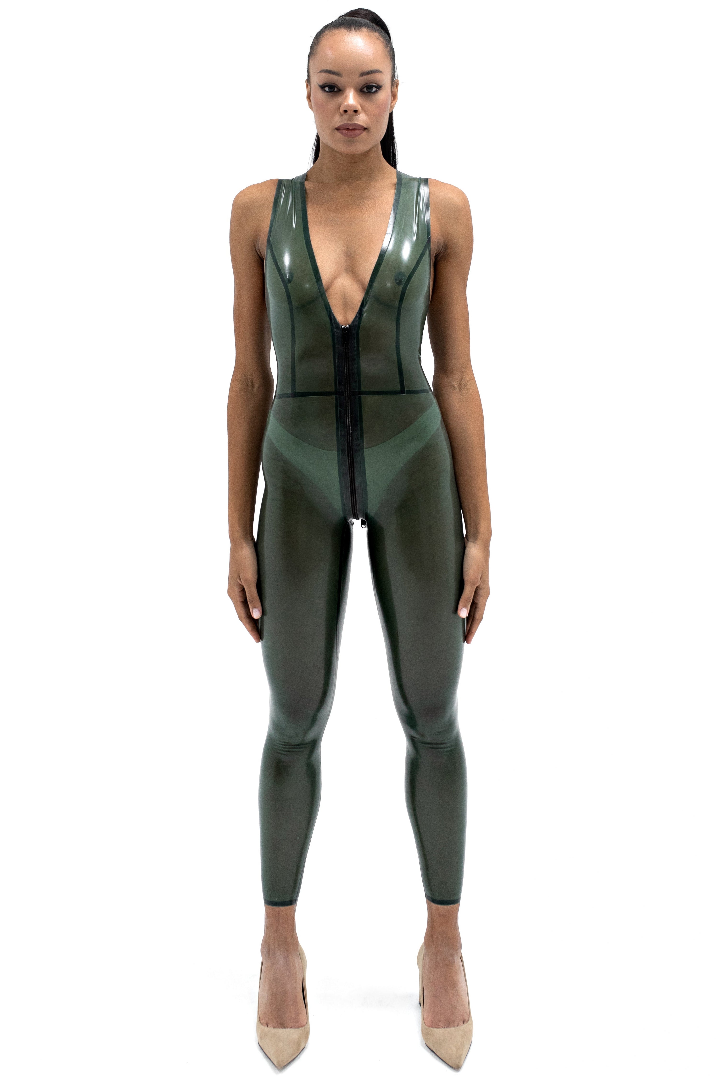 Latex Sleeveles Catsuit. Black