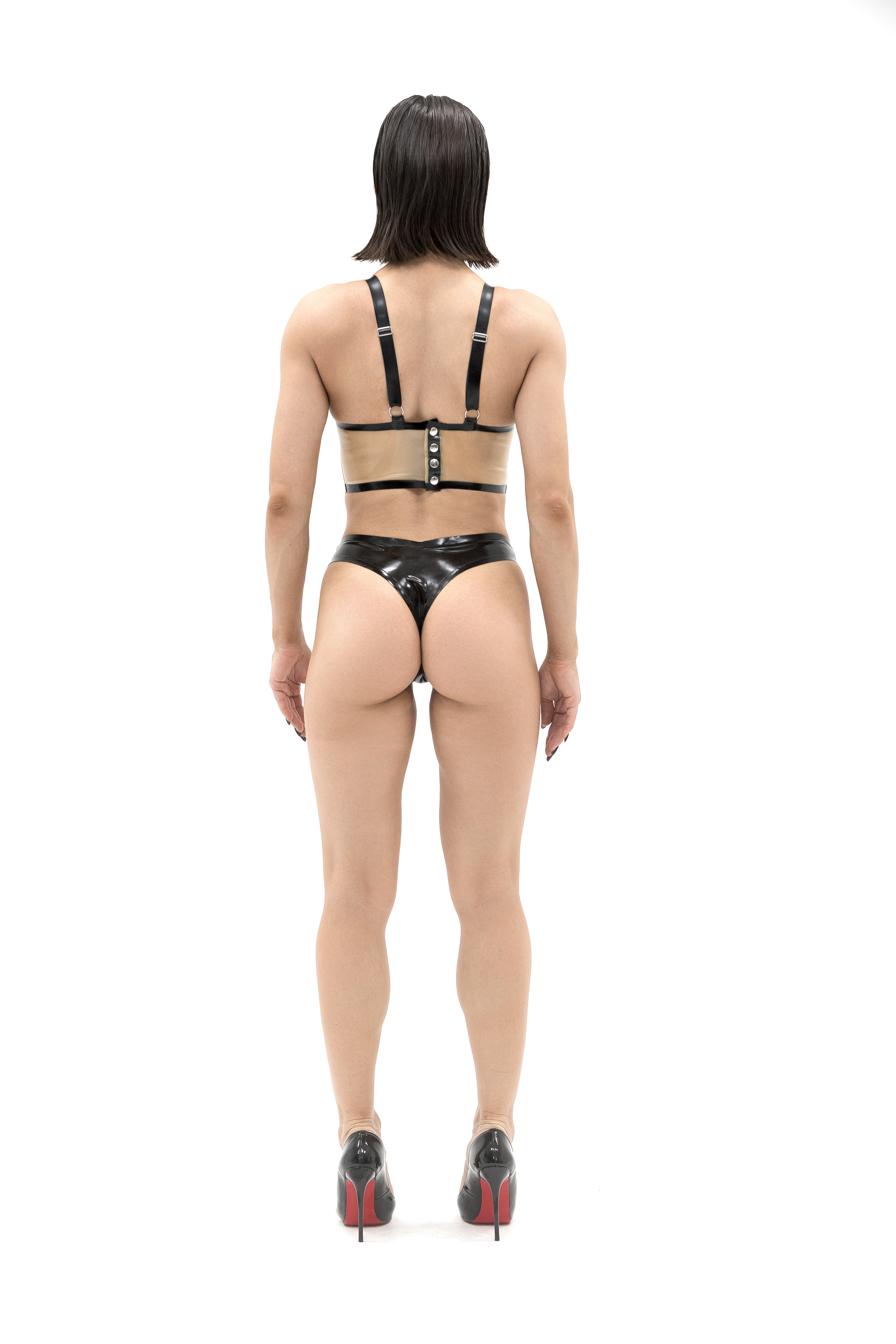 BOHEMIA Latex Lingerie Set - Bra And Thong. Red & Black