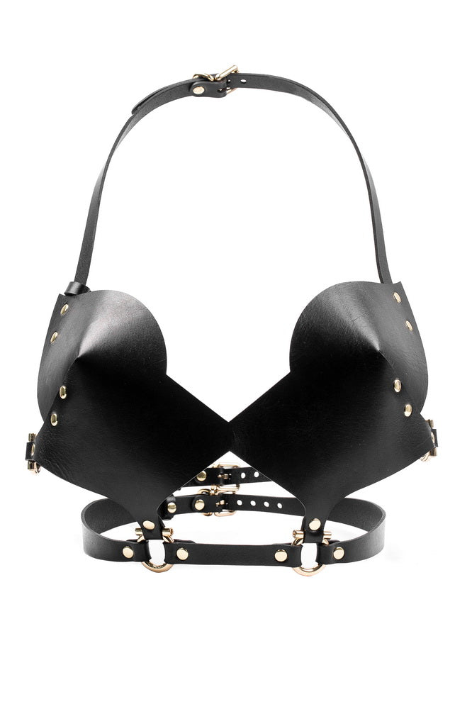 leather-bra-horseshoe-black-gold-hardware-front-view