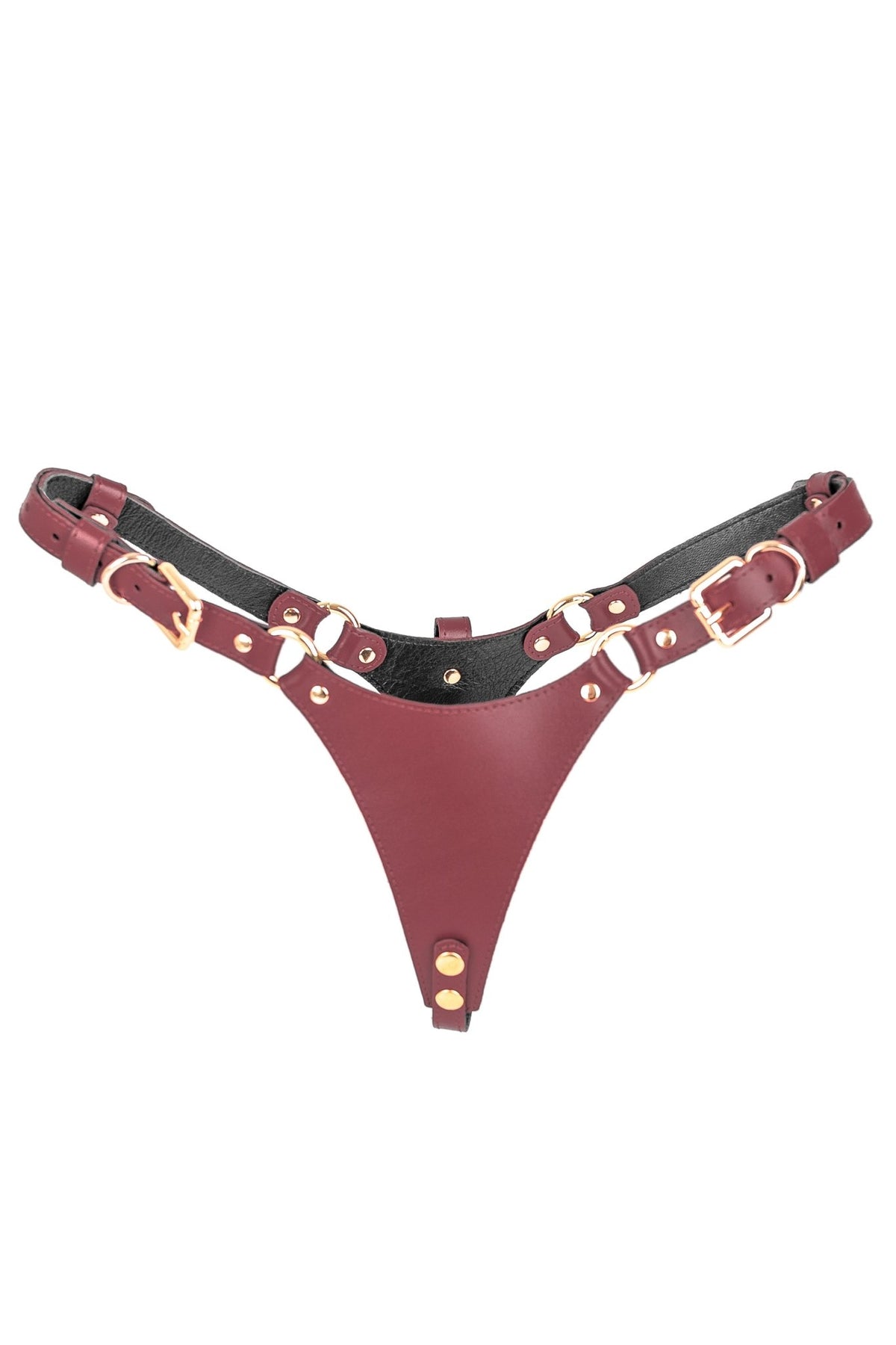 Freyja Genuine Leather Panties. Burgundy - Elin Latex