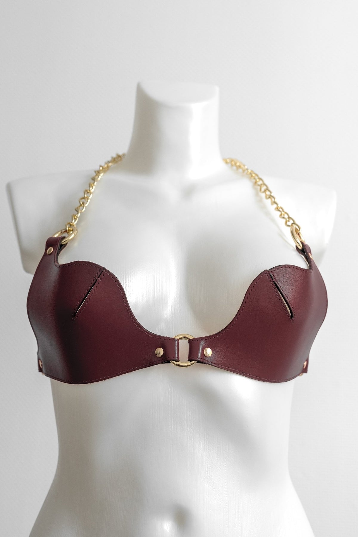 Freyja Leather Bra. Burgundy - Elin Latex