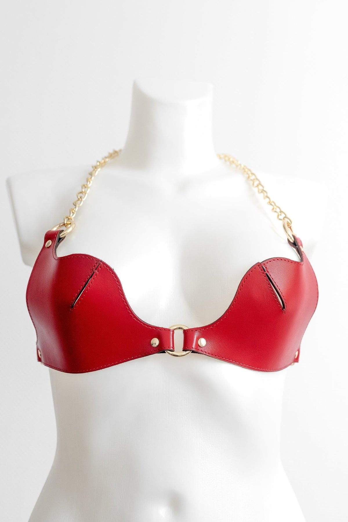 Freyja Leather Bra. Red - Elin Latex