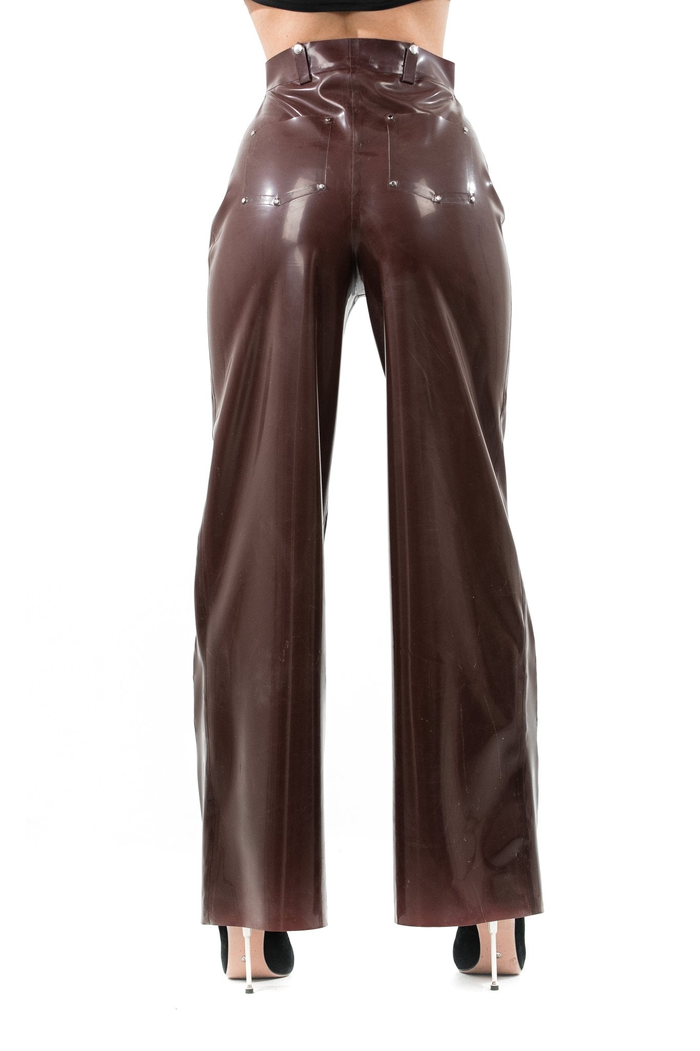 High - Waisted Black Latex Pants with Side Zippers. Brown - Elinlatex