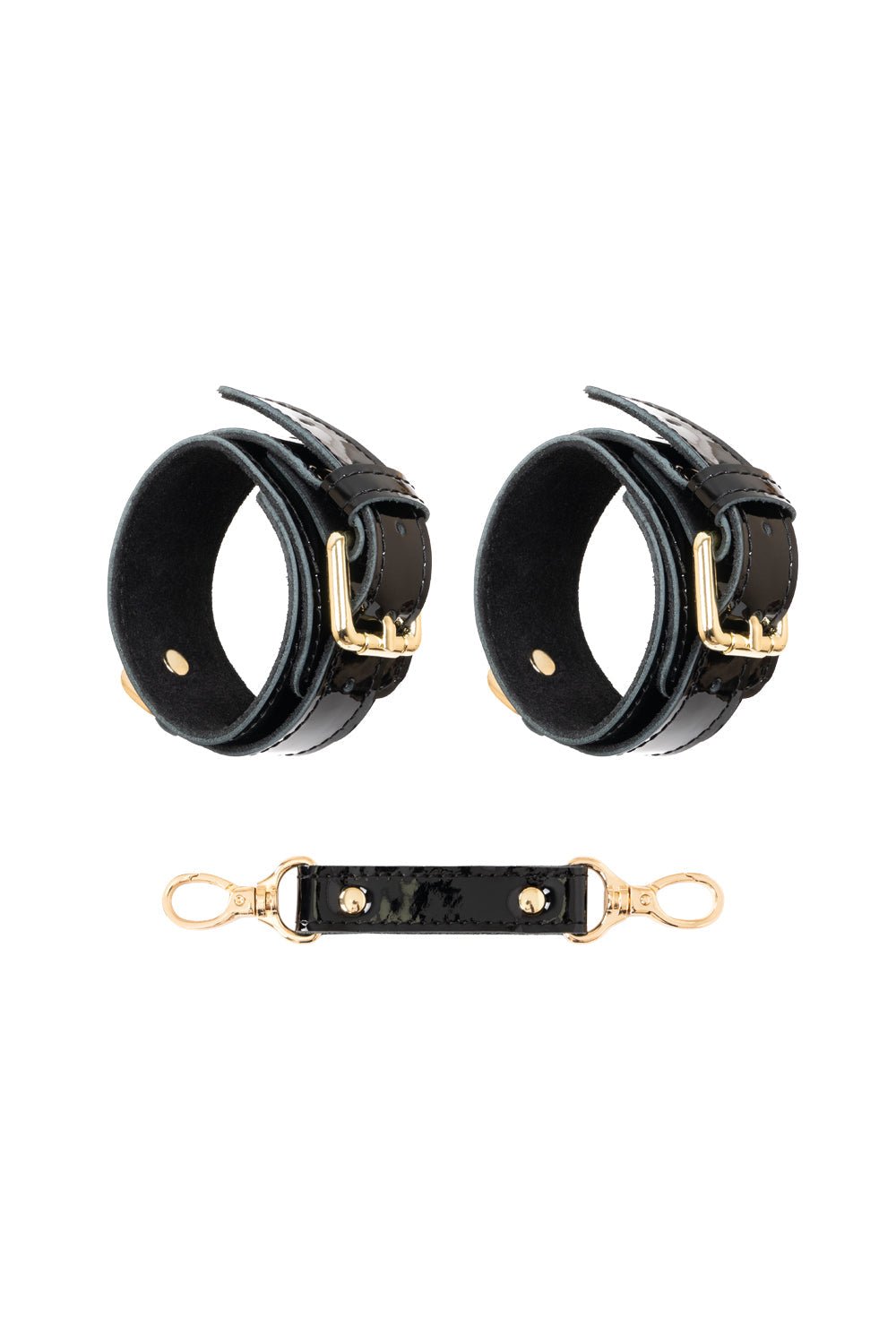 Lacquered leather handcuffs. Premium cuff set. Black - Elin Latex