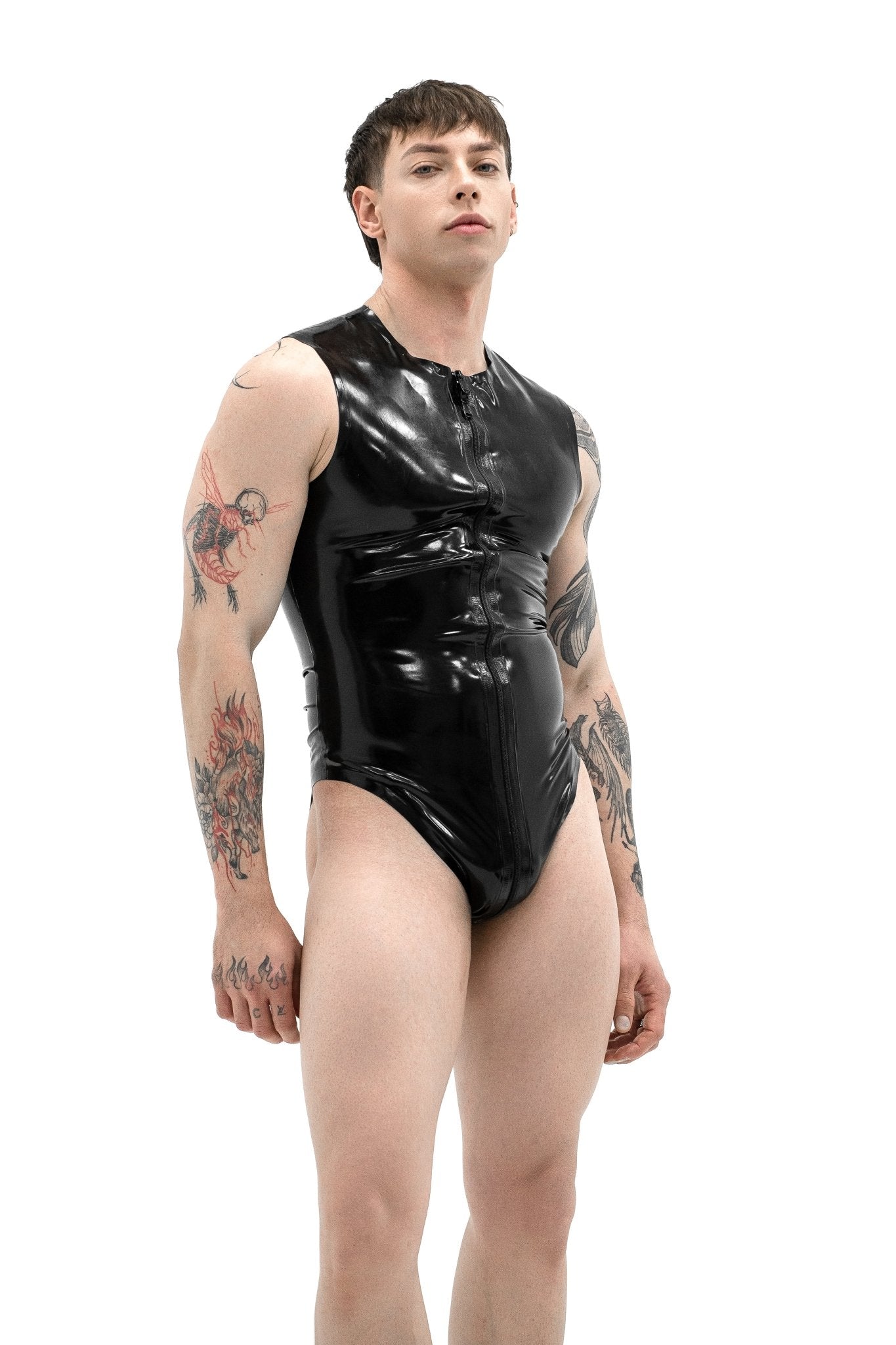 Latex Bodysuit for Men with Zipper. Black - Elinlatex
