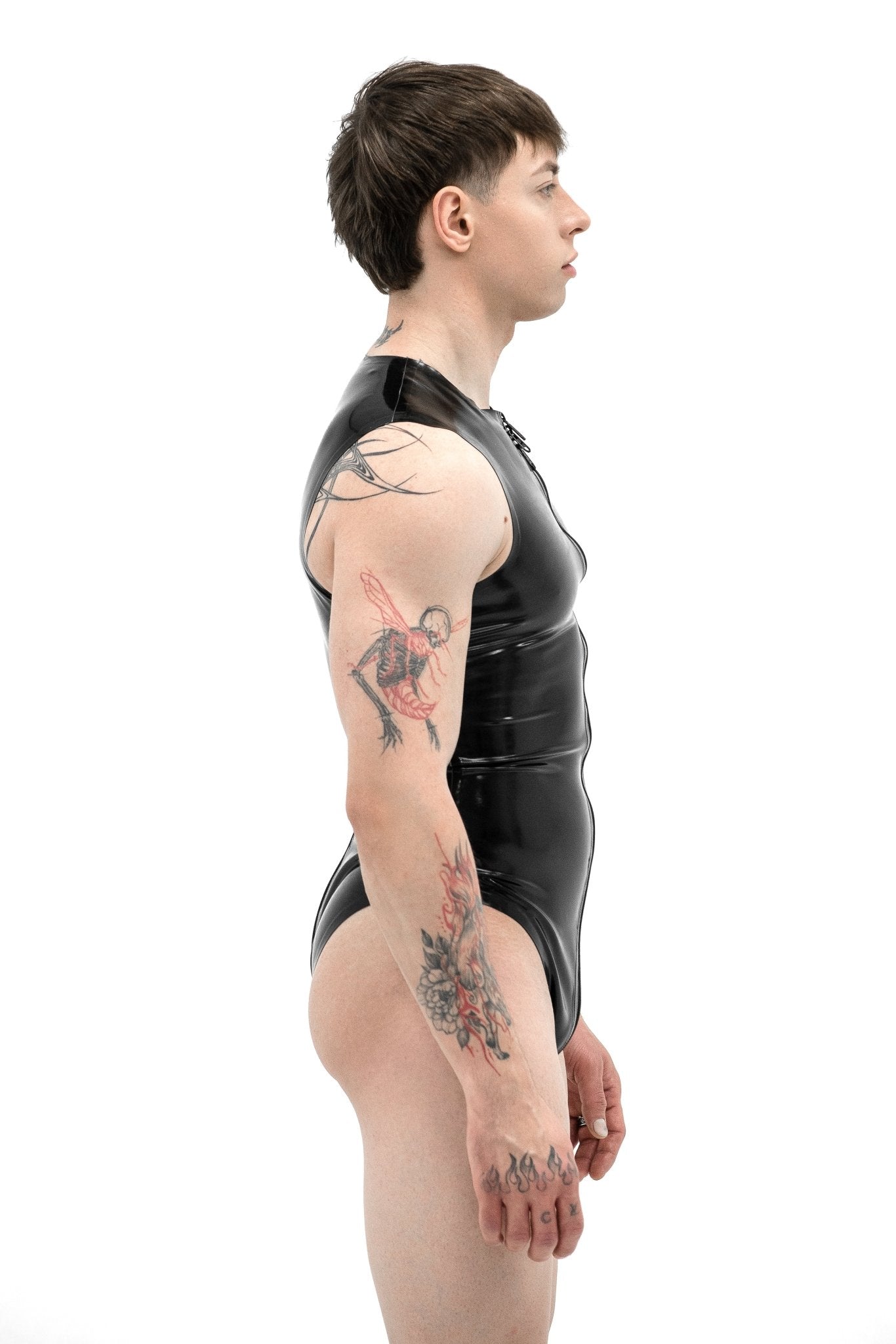 Latex Bodysuit for Men with Zipper. Black - Elinlatex
