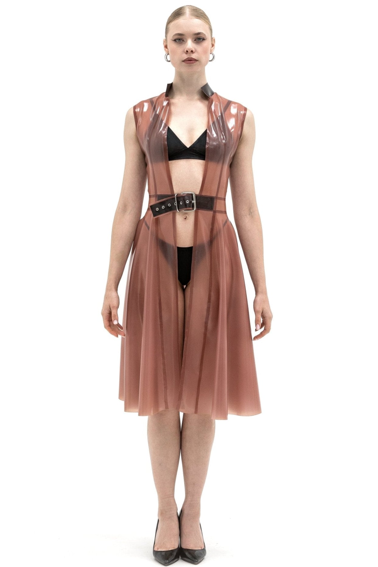 Latex Cape, Sleeveless Cloak. Semi - transparent Pink - Elinlatex