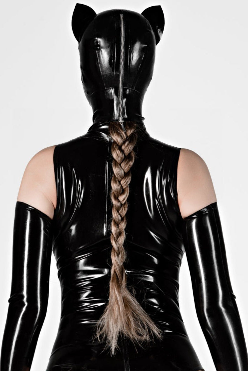 Latex cat mask with opened mouth. Black - Elinlatex