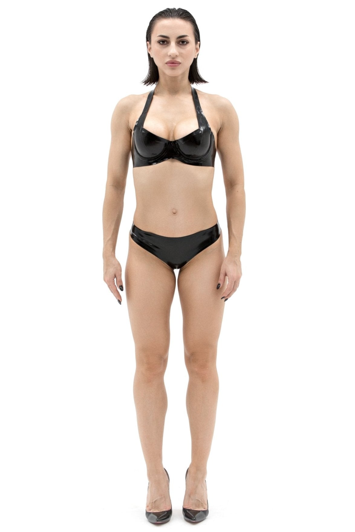 Latex classic underwire high bra and latex thong - Elinlatex