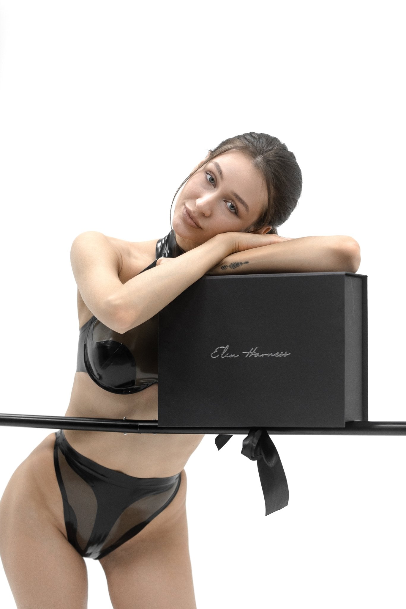 Latex Halter Bra. Semi - Transparent Black + Black - Elinlatex