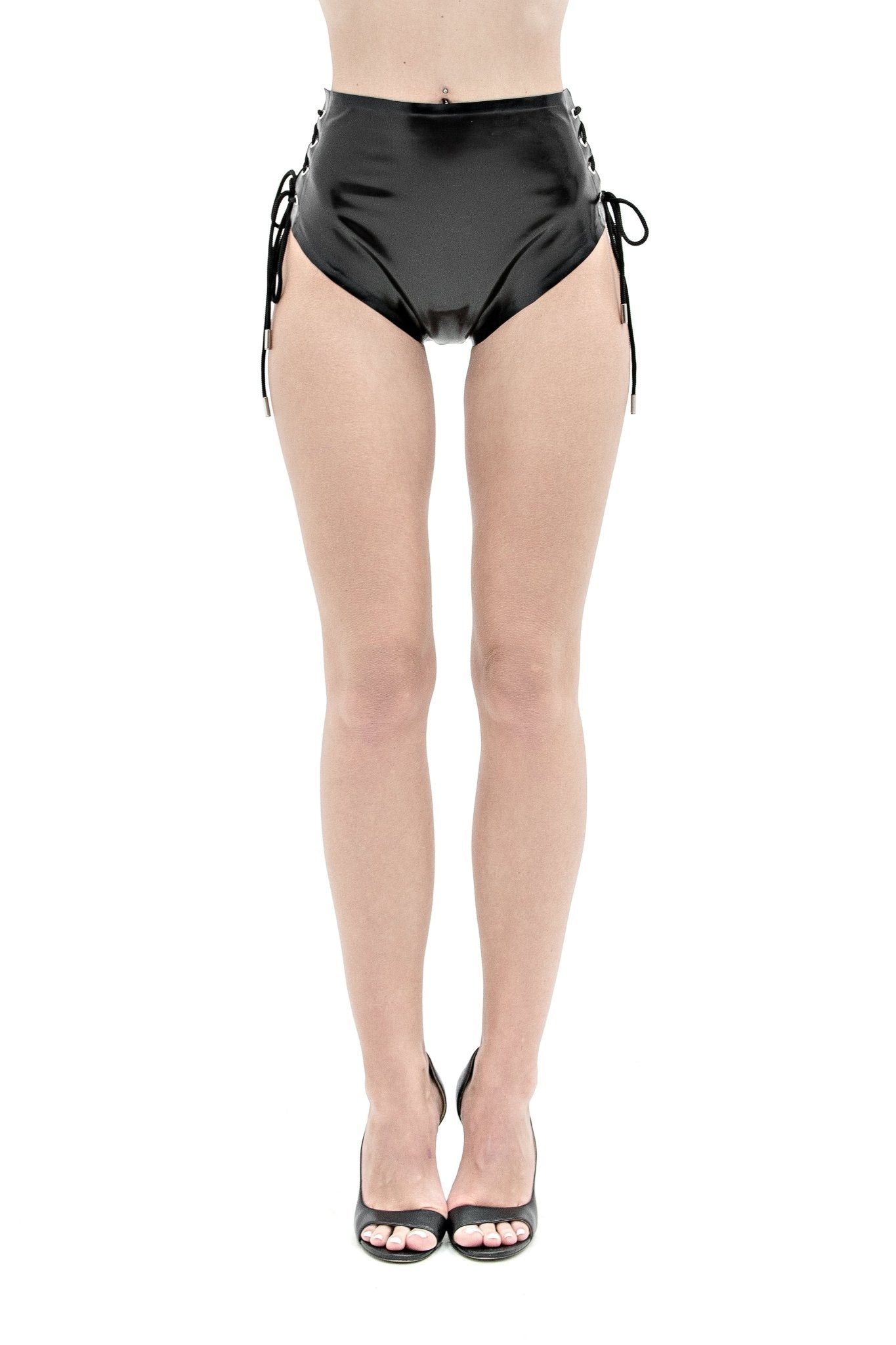 Latex High Waist Shorts with Lacing - Elinlatex