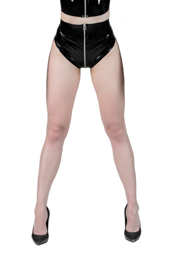 Latex High-Waist Zipper Panties. Black - Elin Latex