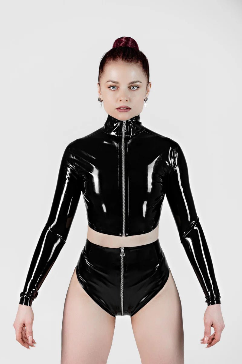 Latex High - Waist Zipper Panties. Black - Elinlatex