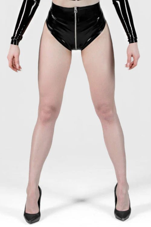 Latex High - Waist Zipper Panties. Black - Elinlatex
