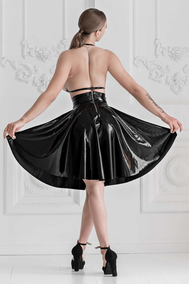 Latex high - waisted skirt with metal rivets - Elinlatex