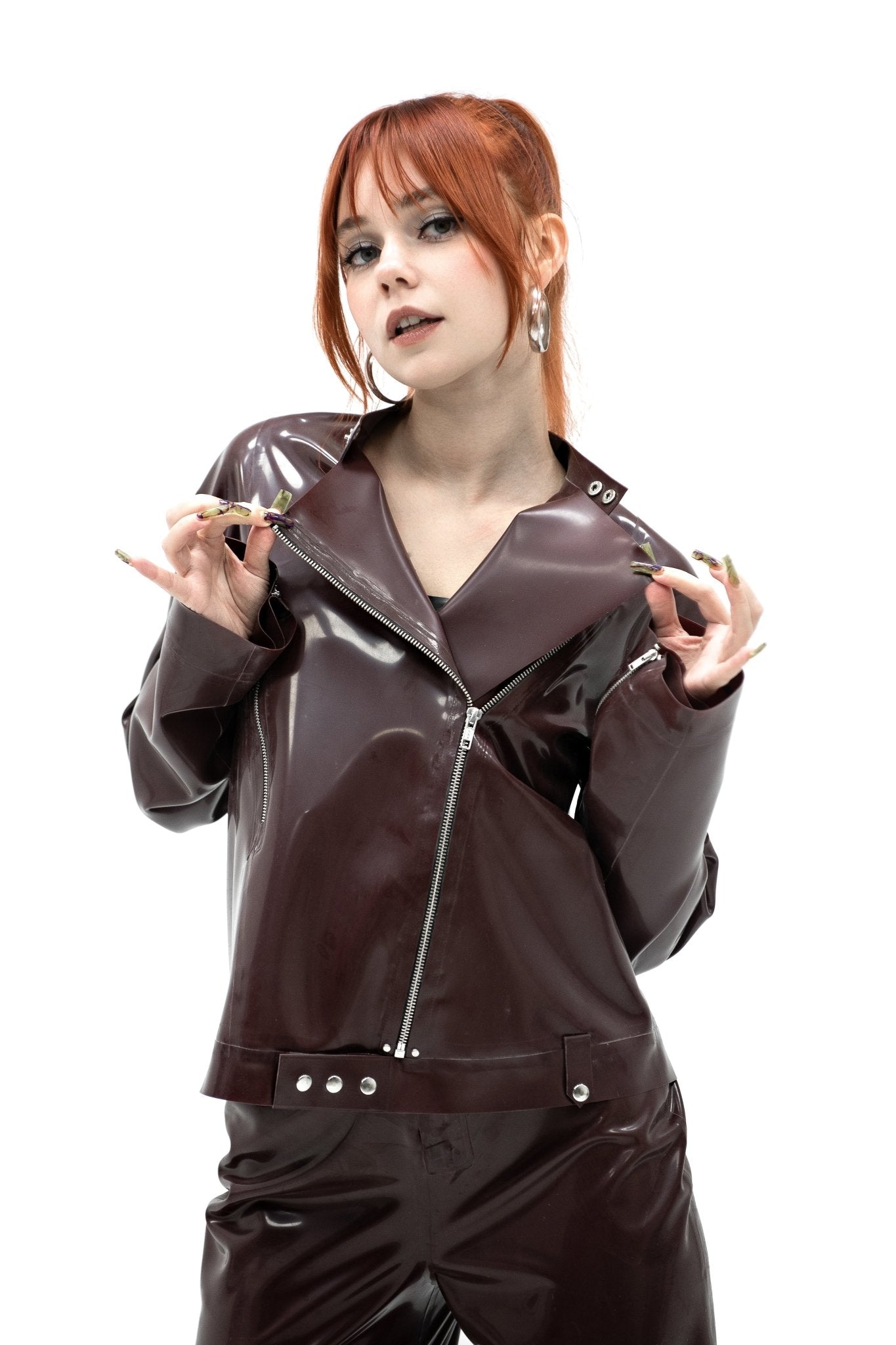 Latex Jacket with Zipper. Brown - Elinlatex