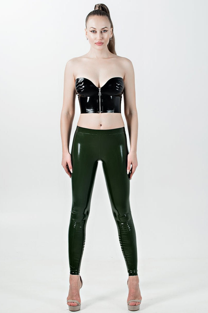 Latex Leggings with Waistband. Khaki - Elinlatex