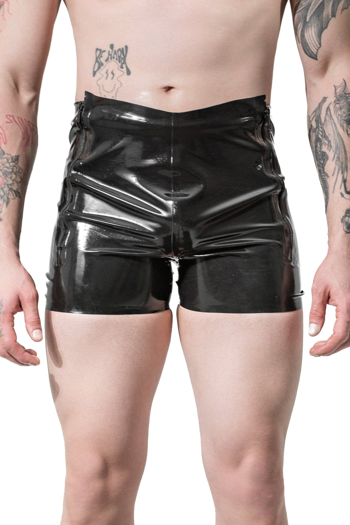 Latex Men’s Shorts with Dual Front Side Zippers - Elinlatex