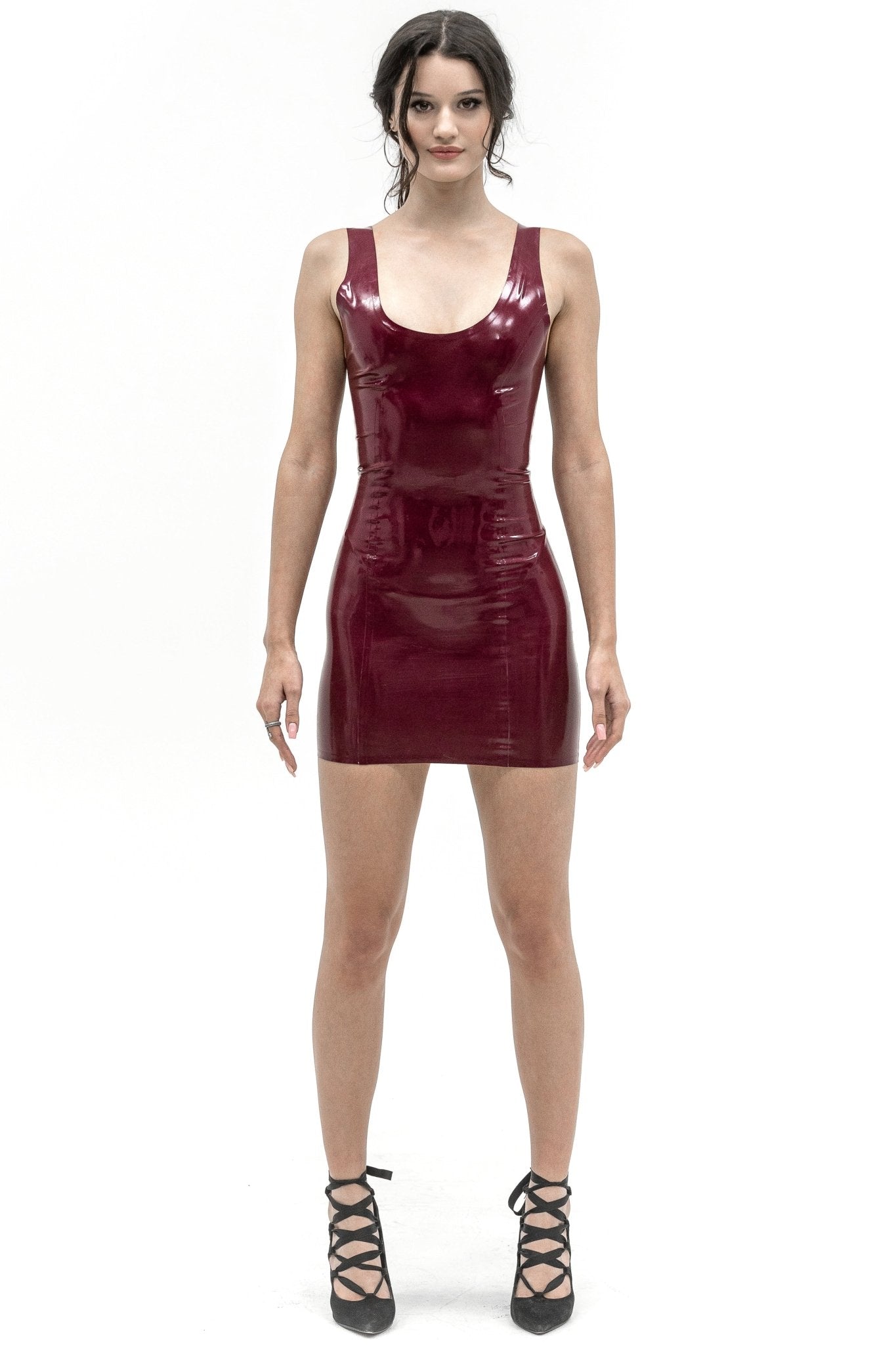 Latex Mini Dress. Burgundy - Elinlatex