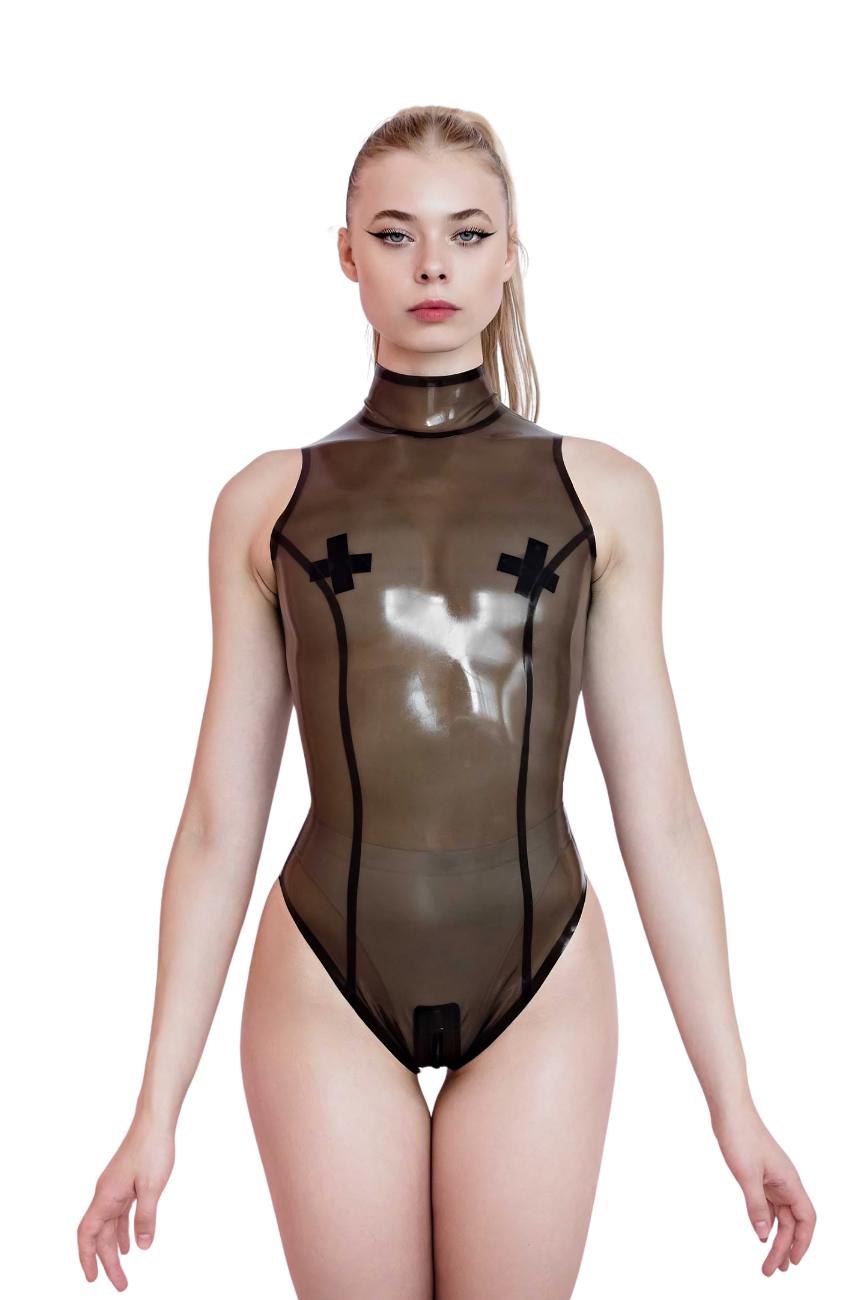Latex Semi - transparent Black Bodysuit - Elinlatex