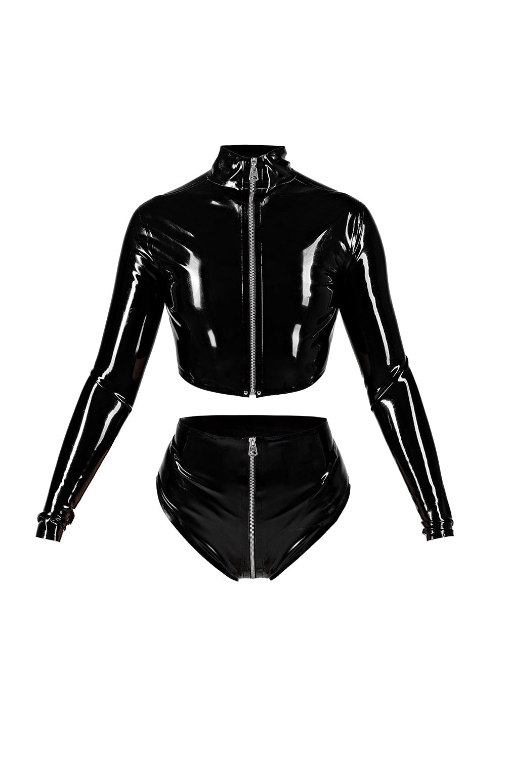 Latex Top and High-Waist Panties set. Black