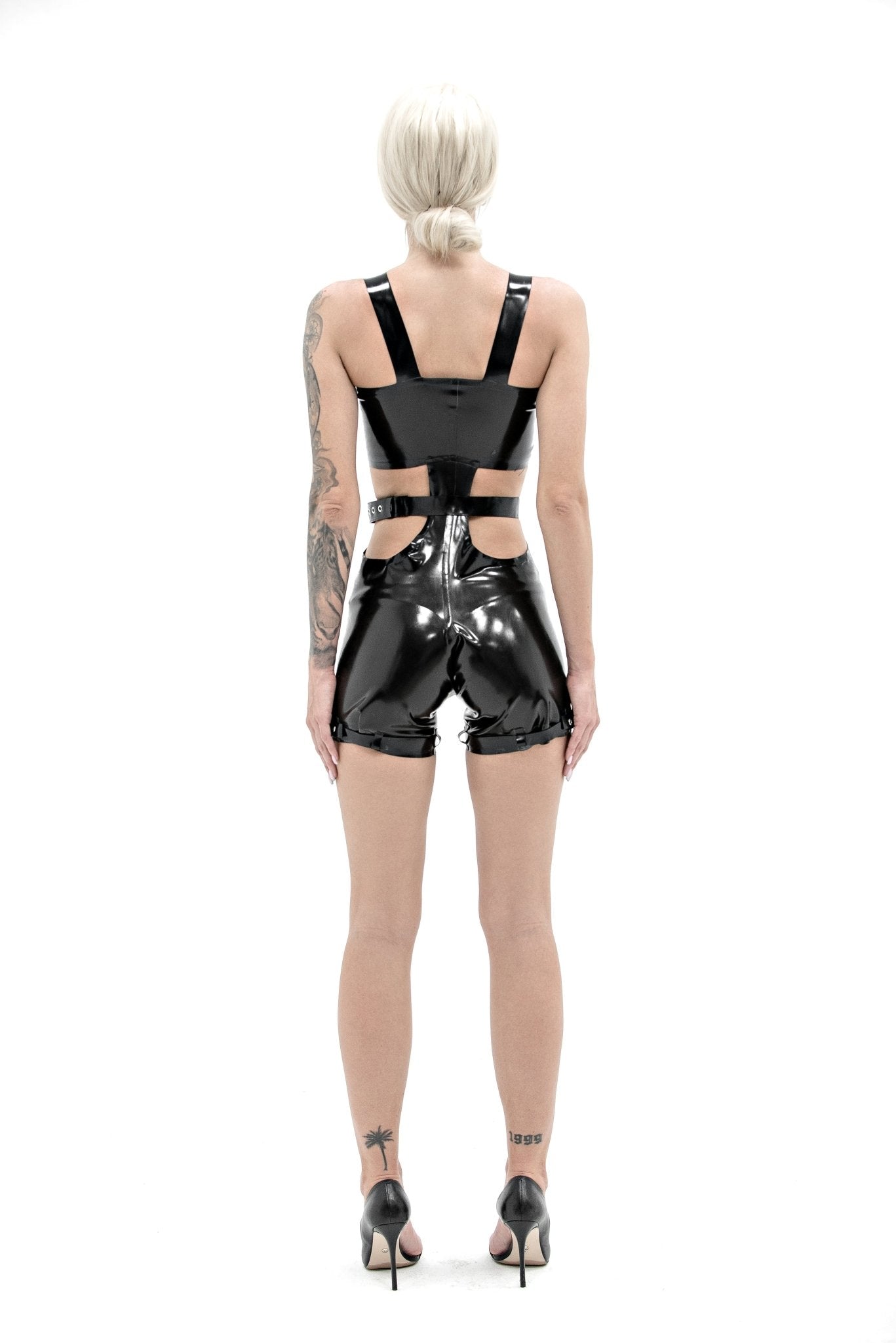 Latex Short Cut Jumpsuit with Belt - Elinlatex