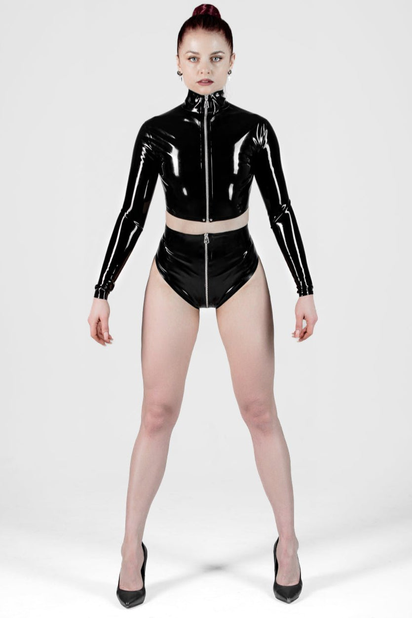 Latex Top and High-Waist Panties, Latex outfit, Latex Lingerie - Elinlatex