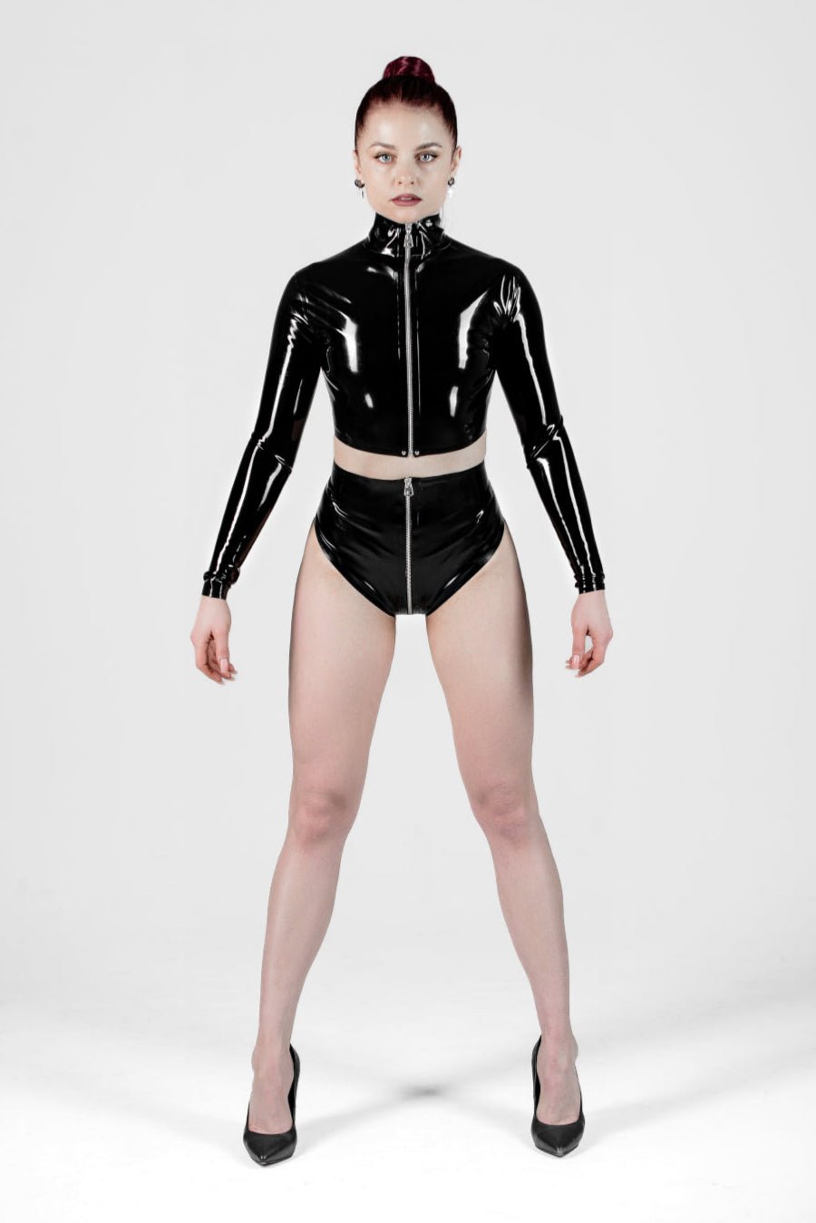 Latex Top and High - Waist Panties set. Black - Elinlatex