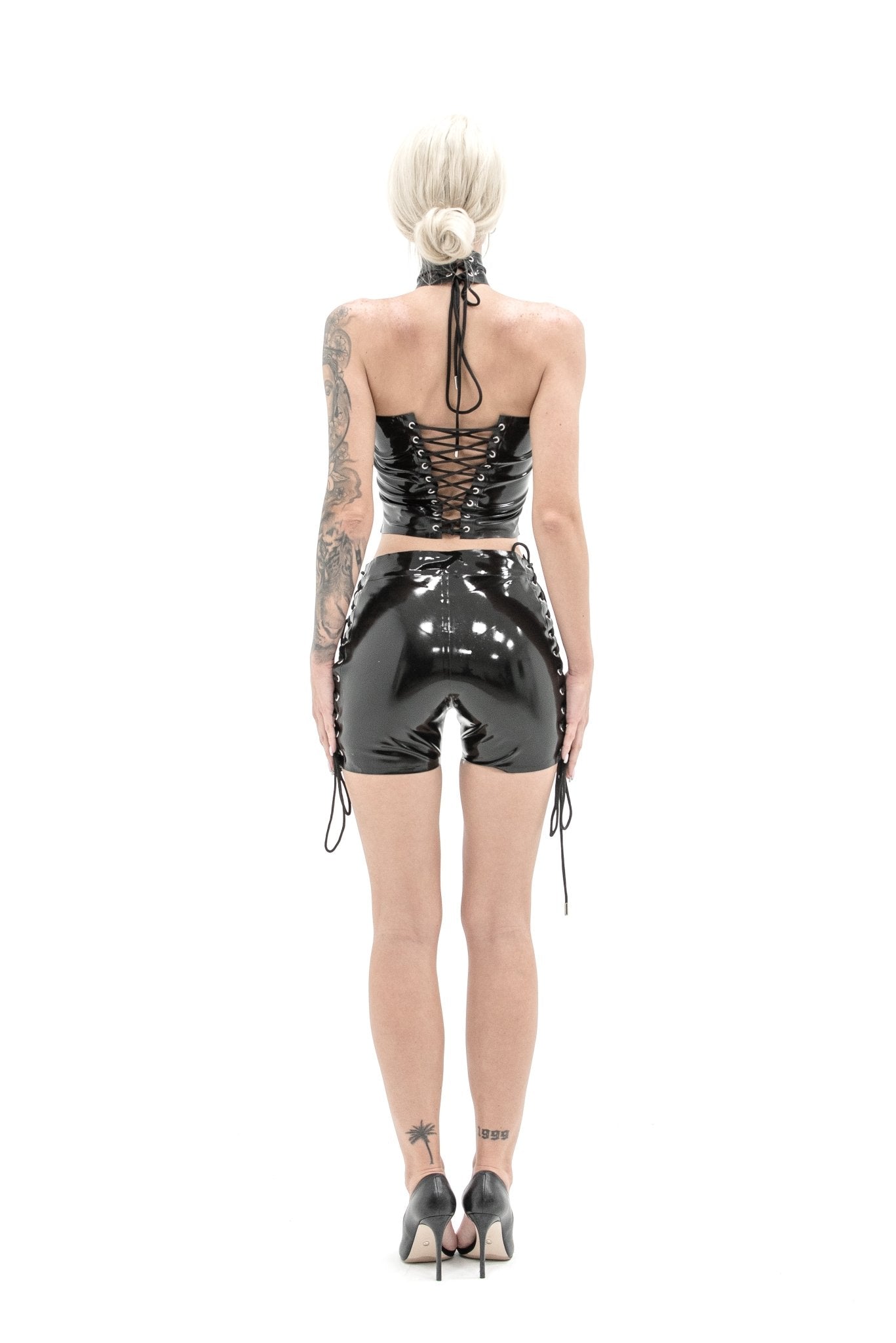 Latex Top And Shorts Set with Lacing - Elinlatex