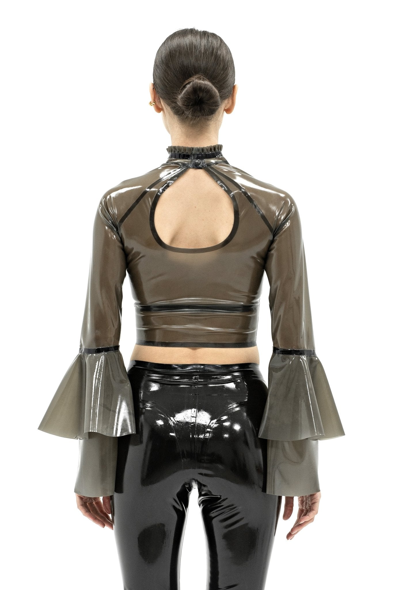 Latex Top with Ruffled Sleeves Isabelle - 01. Black Semi - Transparent - Elinlatex