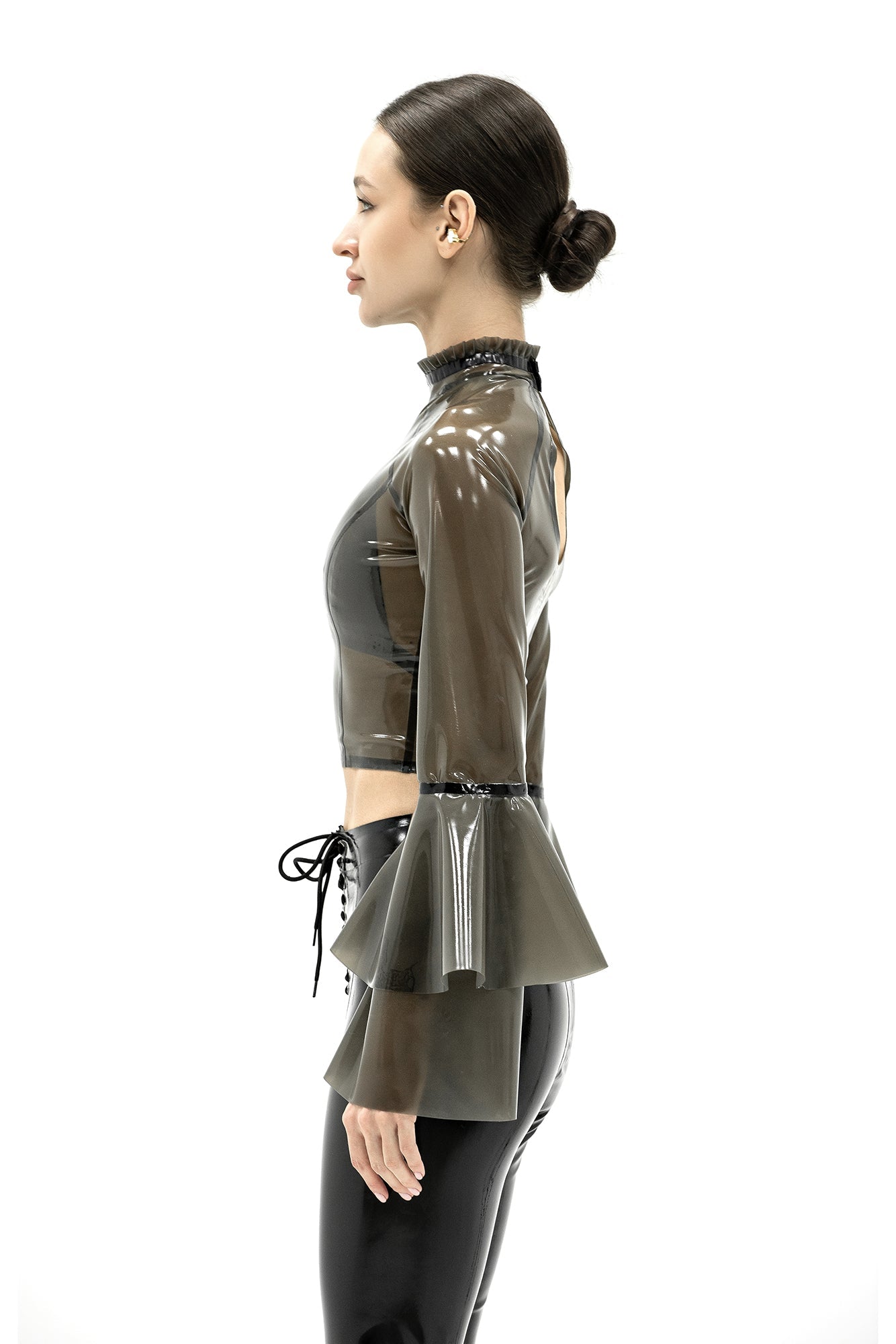 Latex Top with Ruffled Sleeves Isabelle - 01. Black Semi - Transparent - Elinlatex