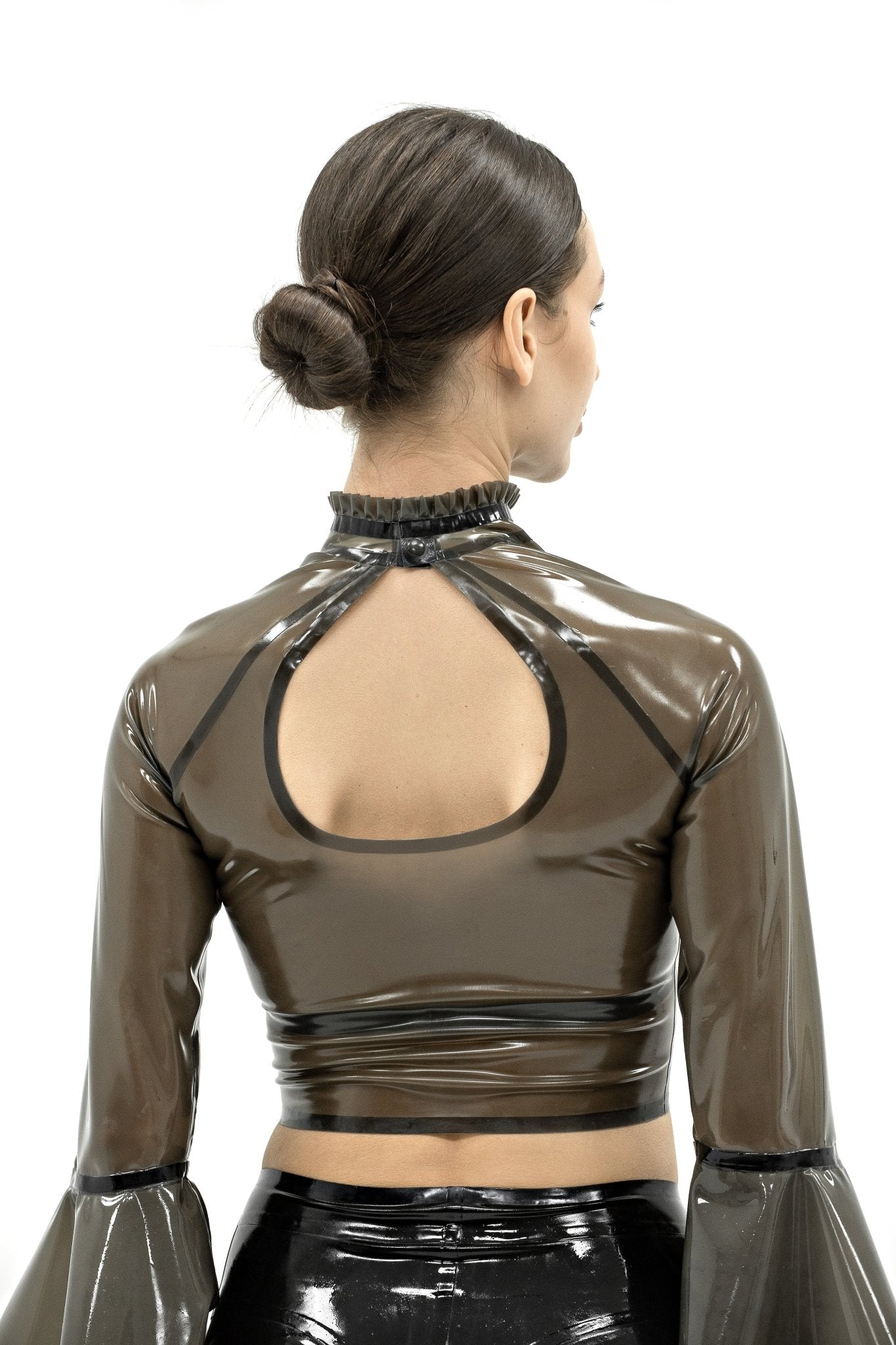 Latex Top with Ruffled Sleeves Isabelle - 01. Black Semi - Transparent - Elinlatex