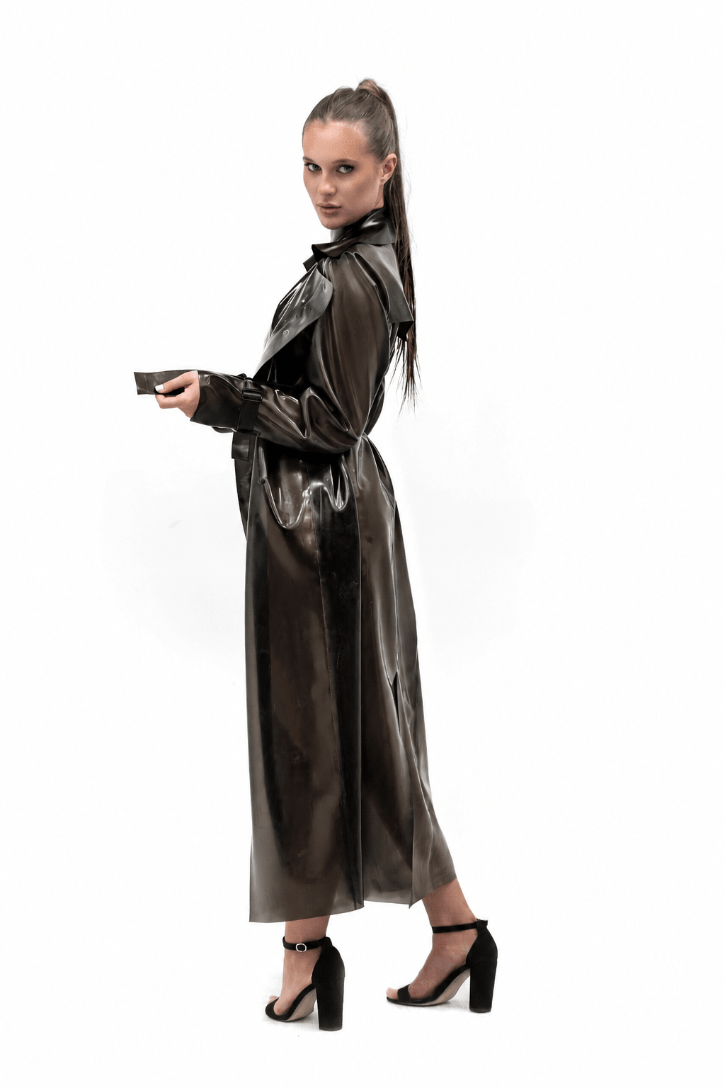 Latex Trench Coat Verona. Black. - Elin Latex