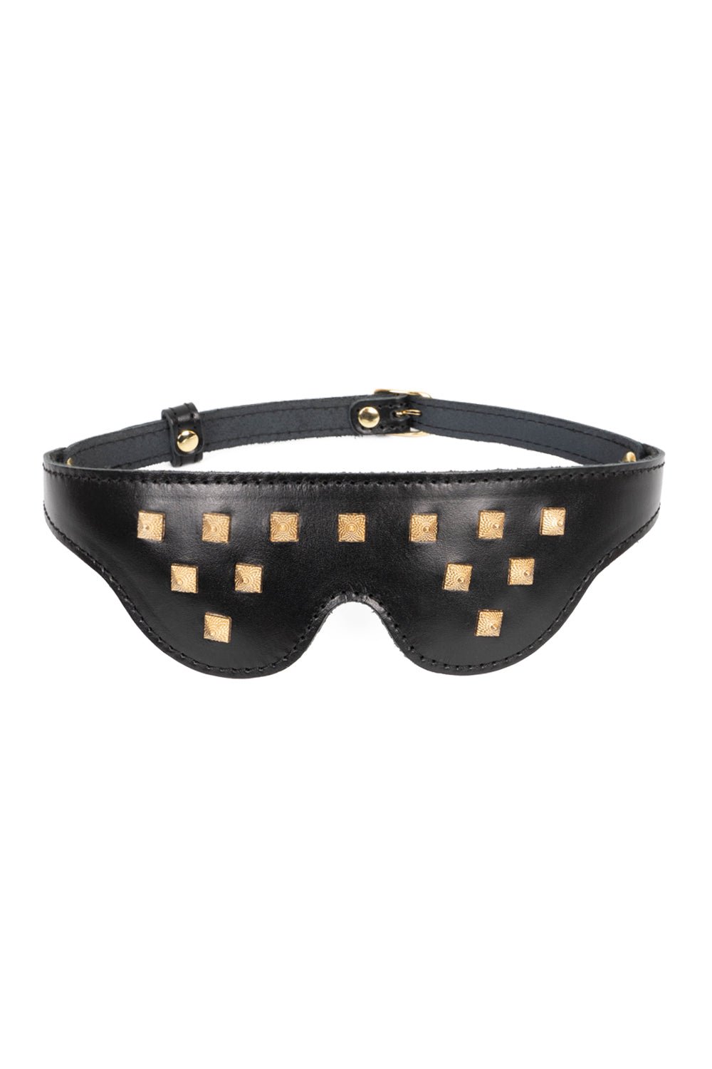 Leather Blindfold Mask with spikers. Black - Elinlatex