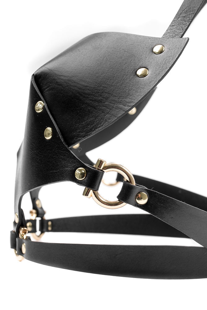 Leather Bra Horseshoe. Black - Elinlatex