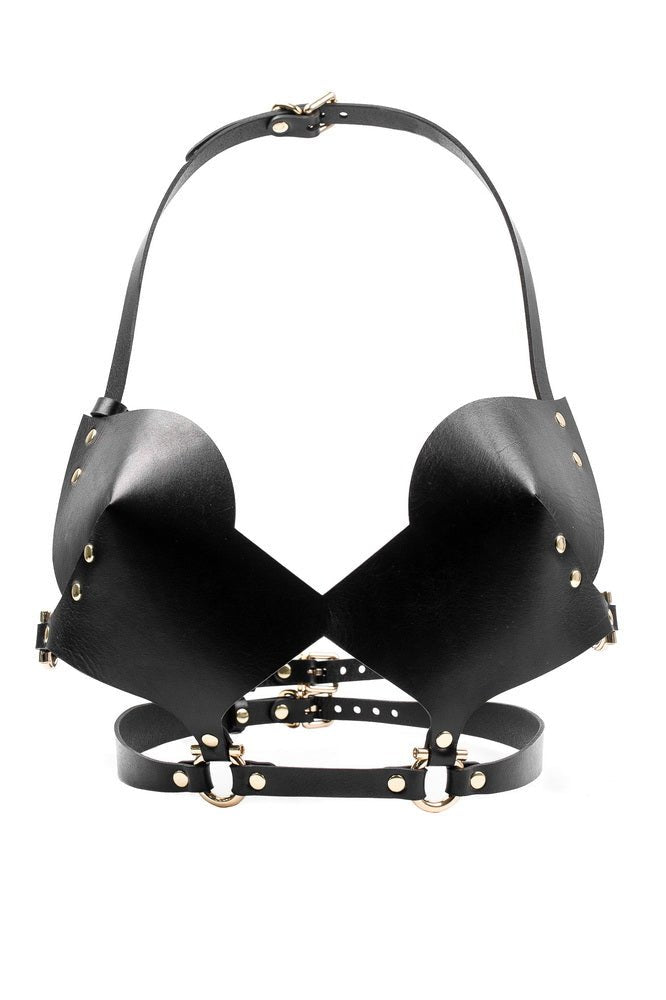 Leather Bra Horseshoe. Black - Elinlatex