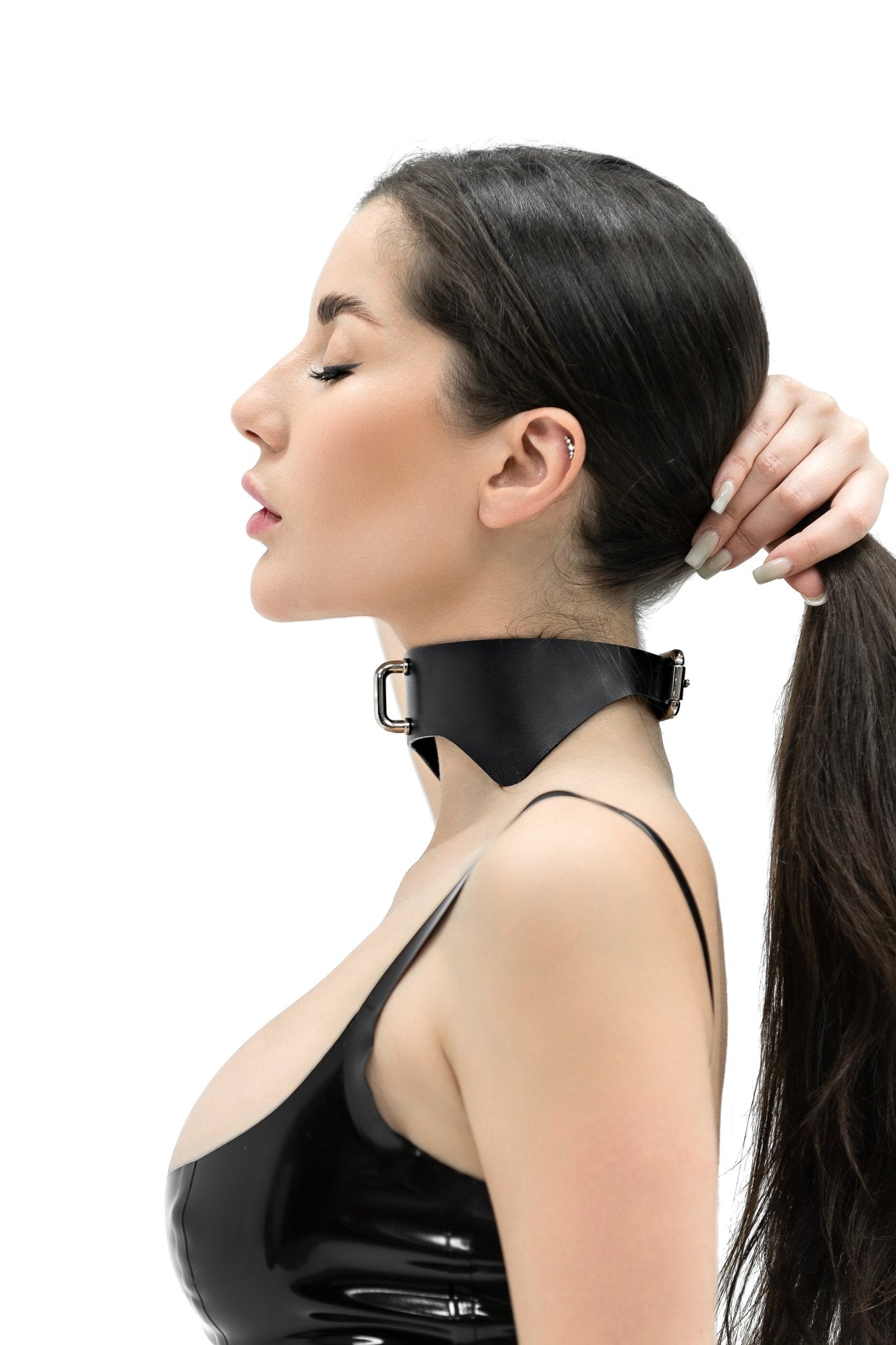 Leather Choker Butterfly. Black - Elinlatex