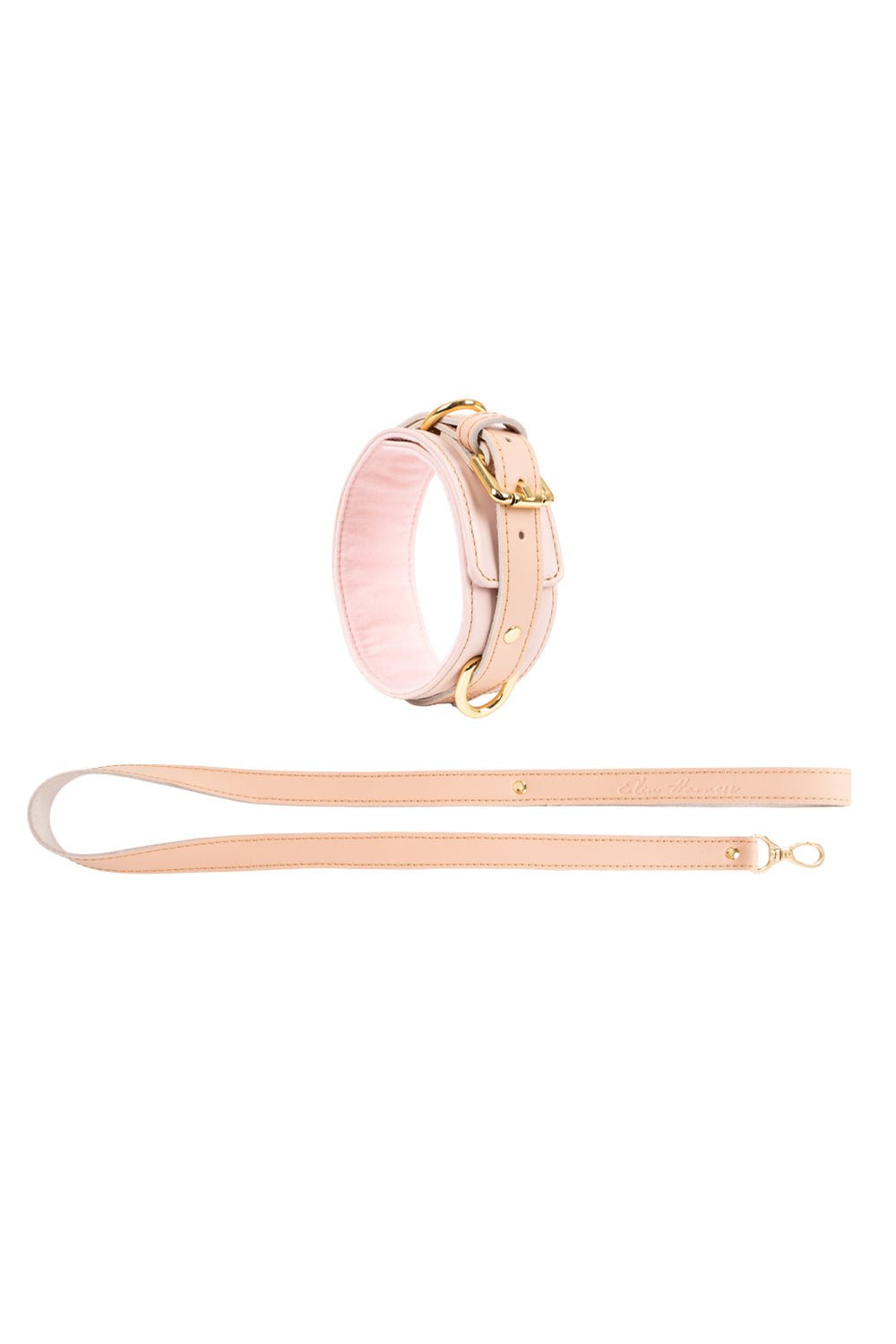 Leather Choker with Leash Pink - Elinlatex