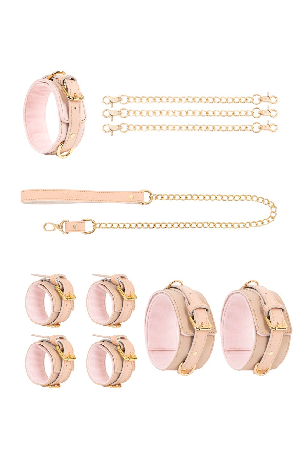 Leather set 4 in 1 with chain leash and connectors. 10 colors - Elinlatex