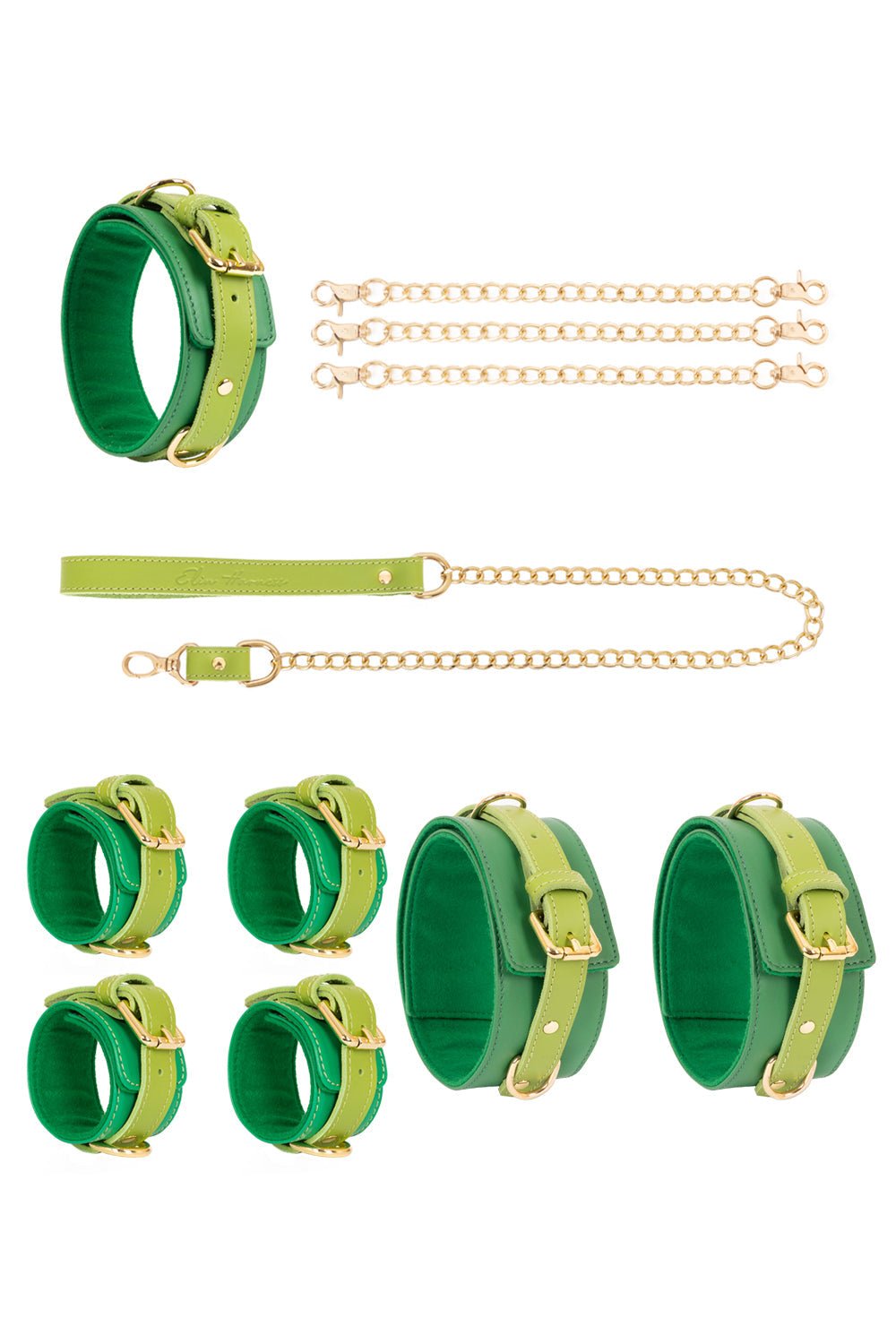 Leather set 4 in 1 with chain leash and connectors. 10 colors - Elinlatex