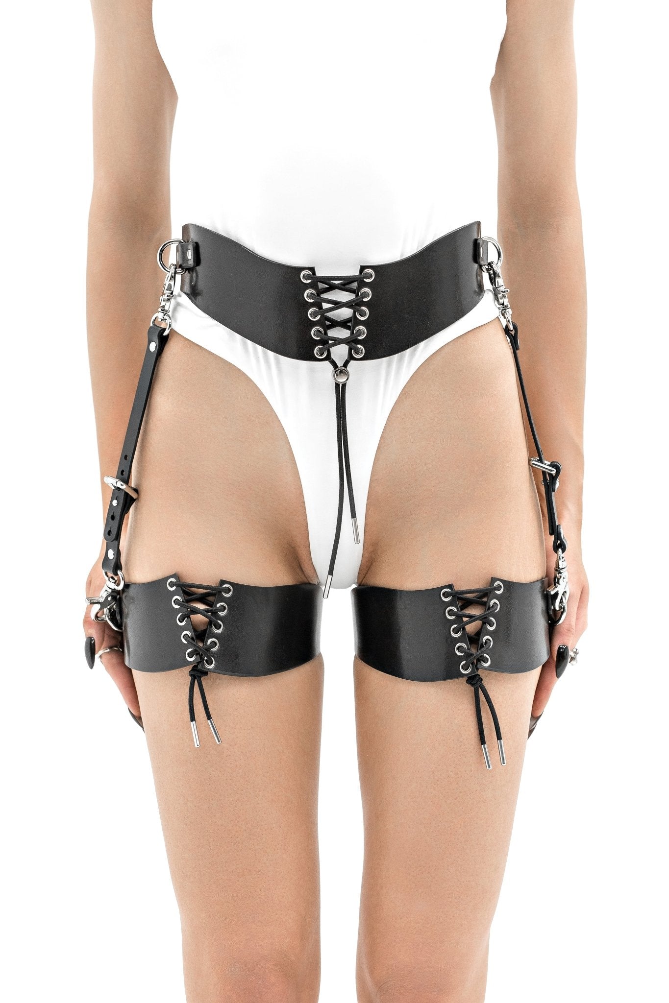 Leather Waist Belt with Front Lace - Up - Elinlatex