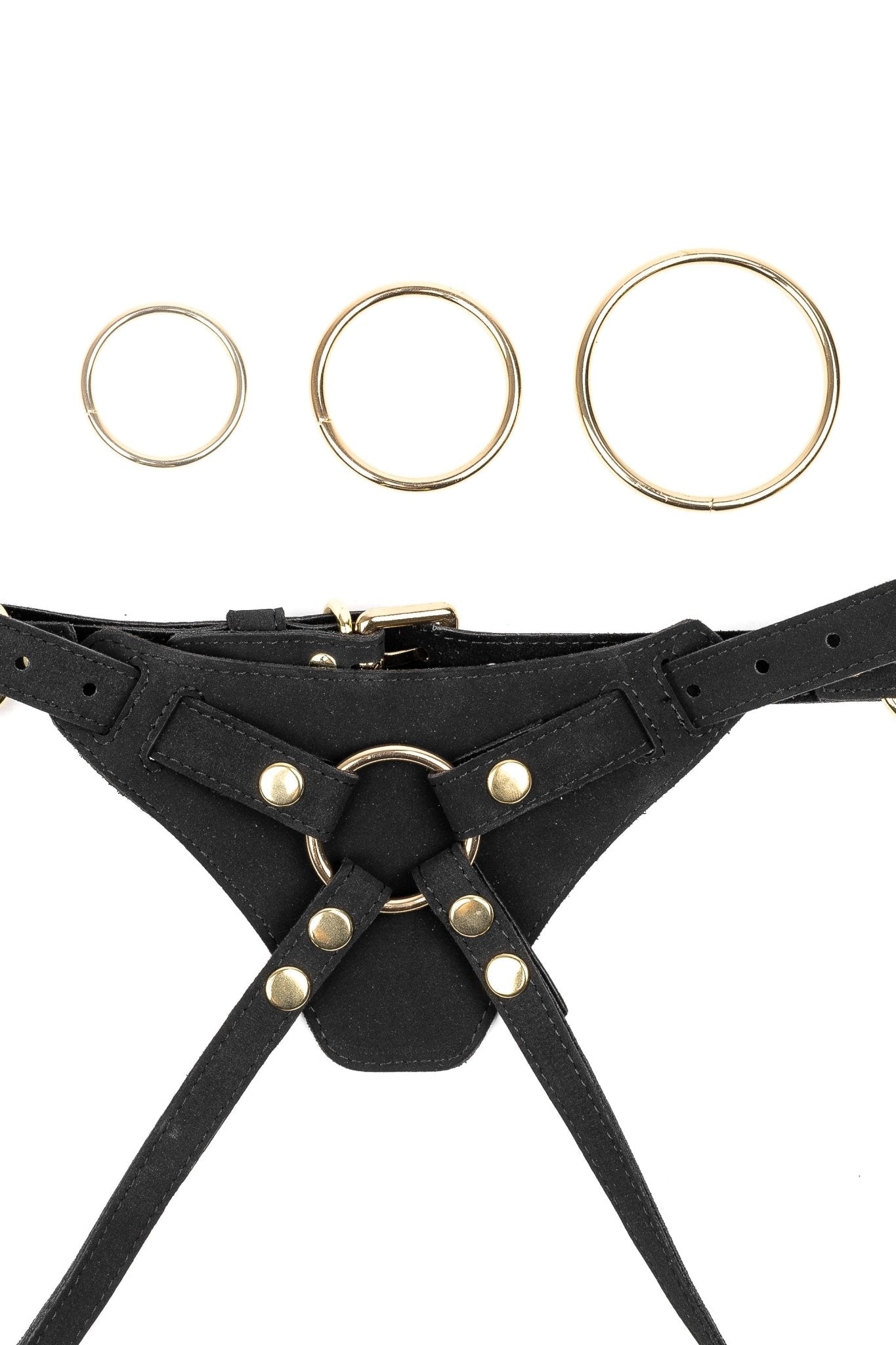 Neoprene Eco - Leather Crotchless Panties With 3 Strap - On O - rings. Black - Elinlatex