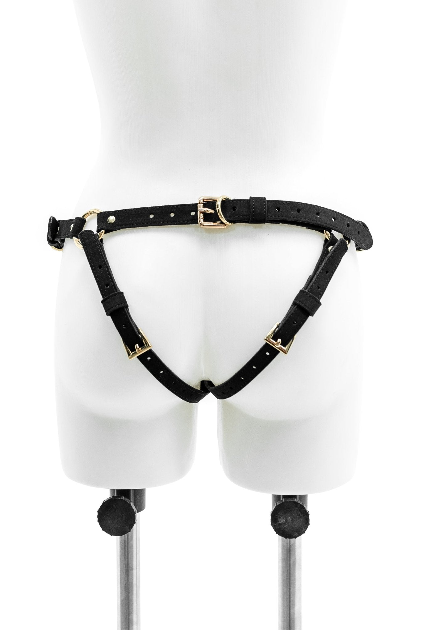 Neoprene Eco - Leather Crotchless Panties With 3 Strap - On O - rings. Black - Elinlatex