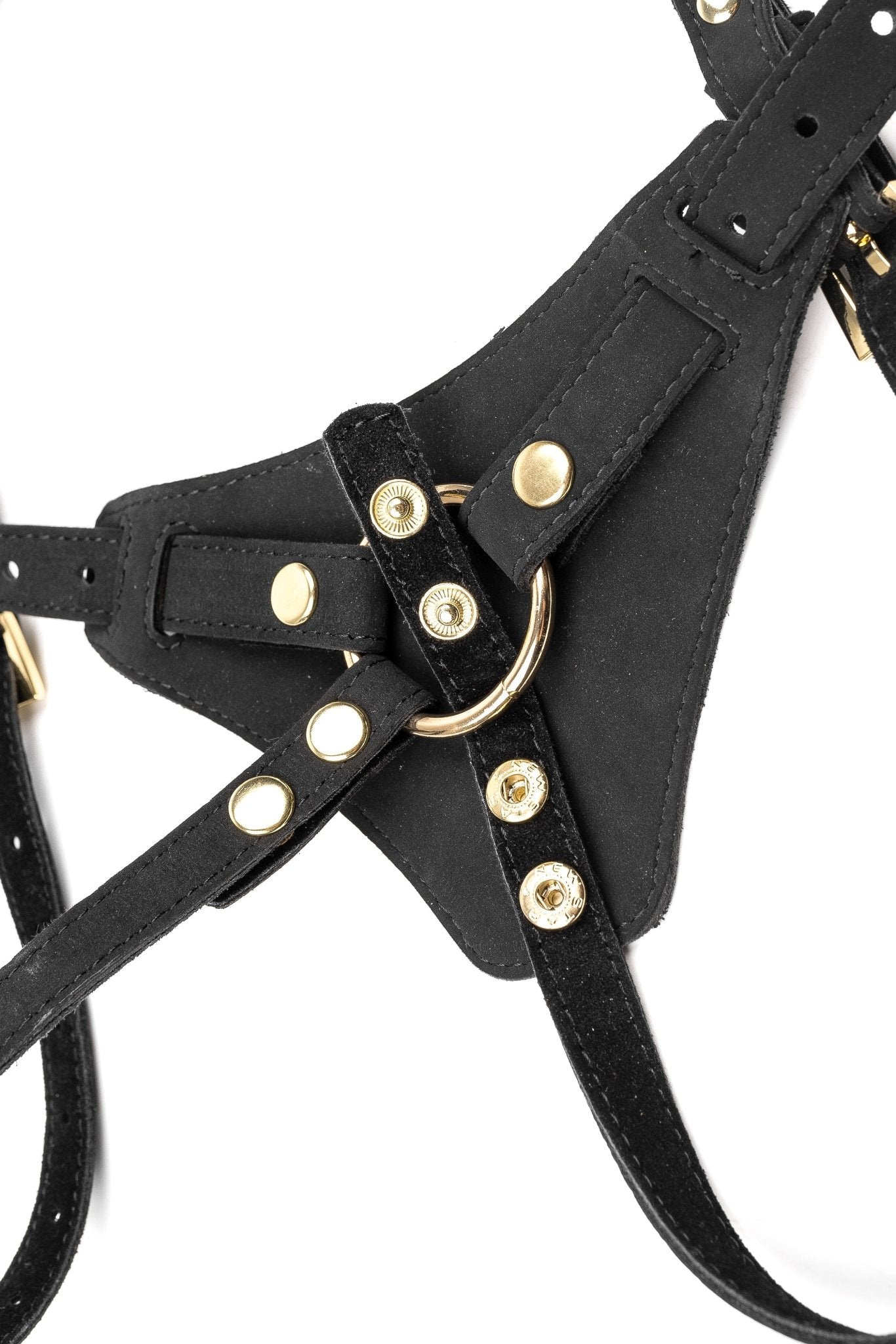 Neoprene Eco - Leather Crotchless Panties With 3 Strap - On O - rings. Black - Elinlatex