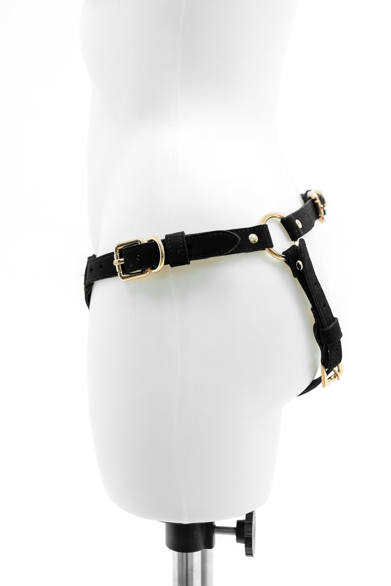 Neoprene Eco - Leather Crotchless Panties With 3 Strap - On O - rings. Black - Elinlatex