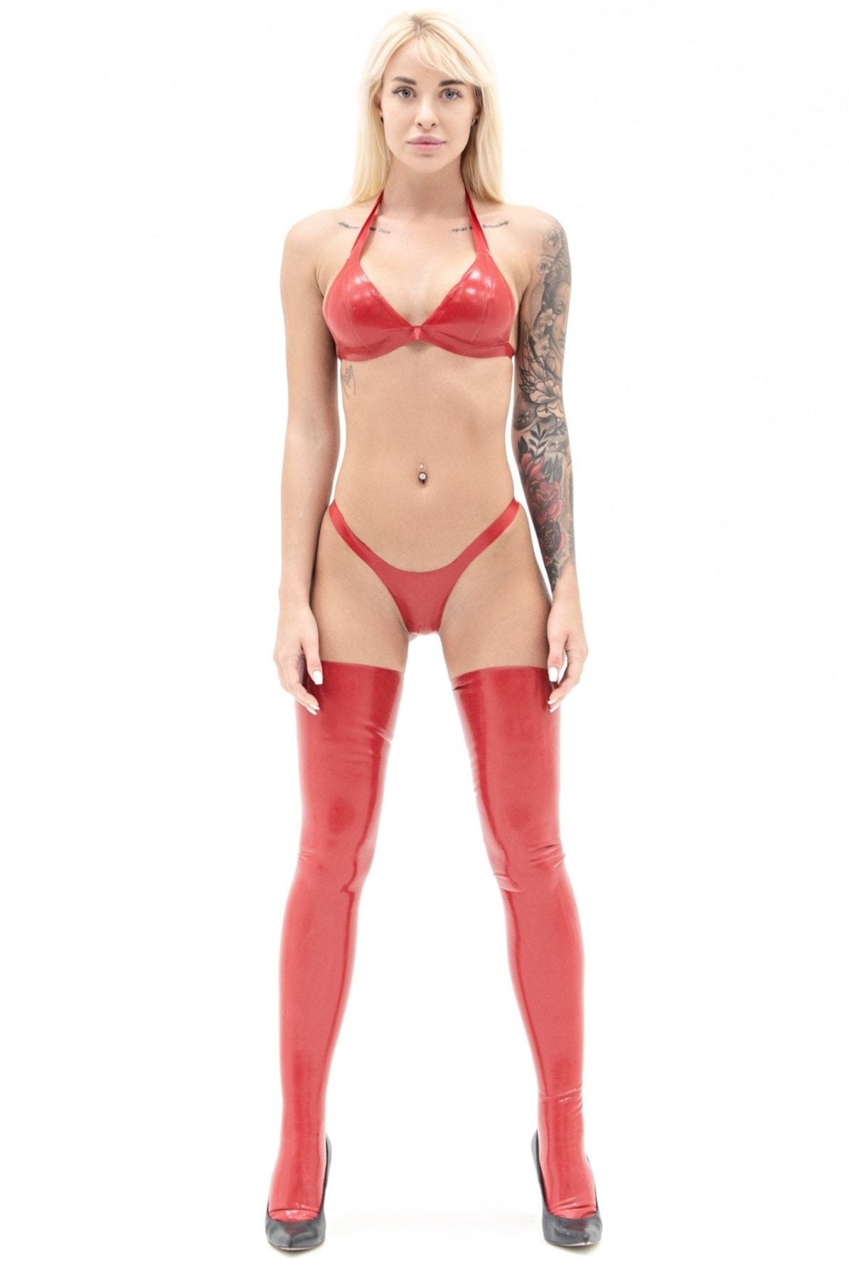 Red Full-length Latex Stockings - Elinlatex