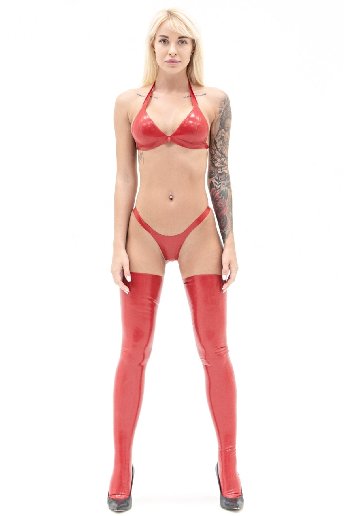 Red Latex Lingerie and Stockings set - Elinlatex