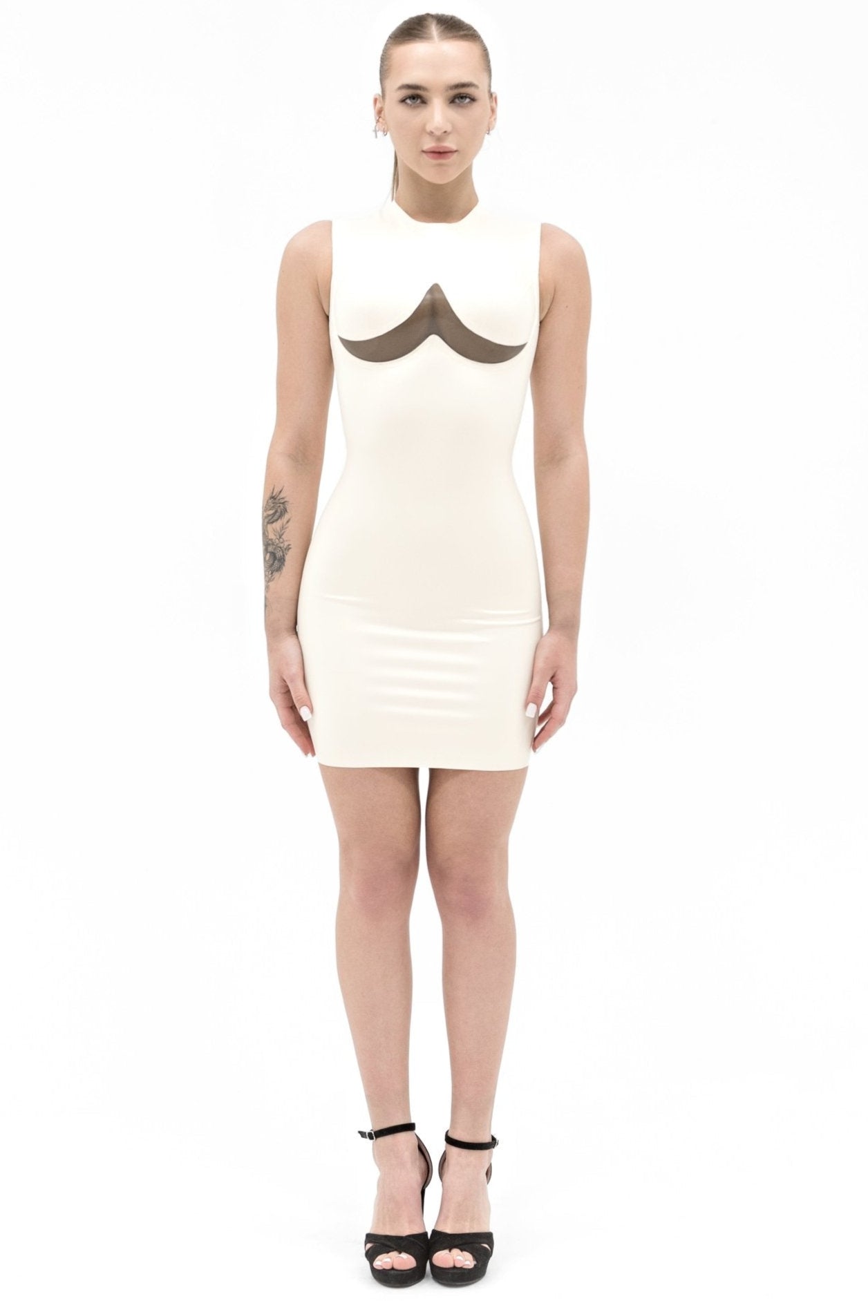 Sleeveless latex dress with the transparent insert - Elinlatex
