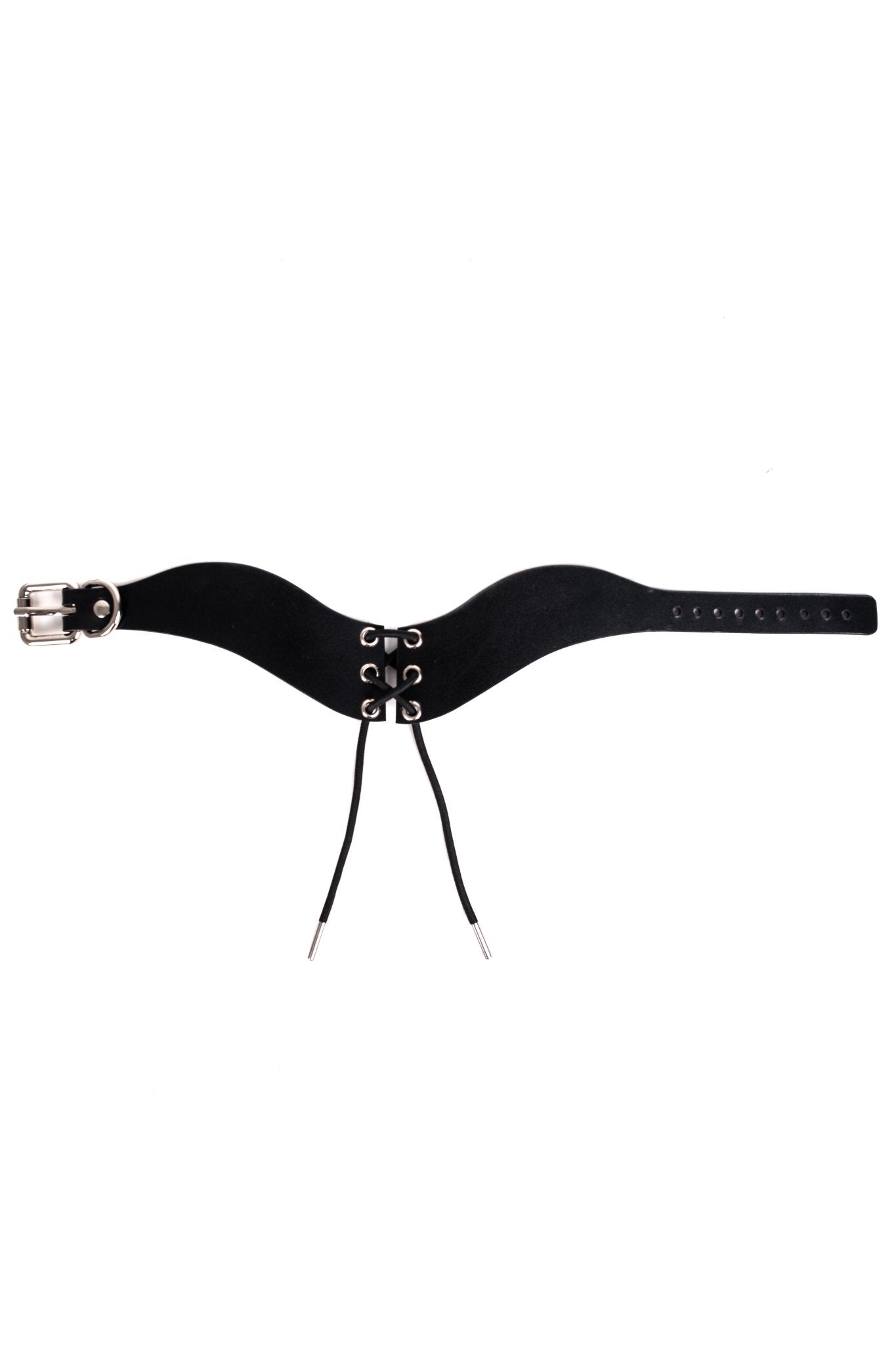 Strap Leather Choker with Front Lace - Up - Elinlatex
